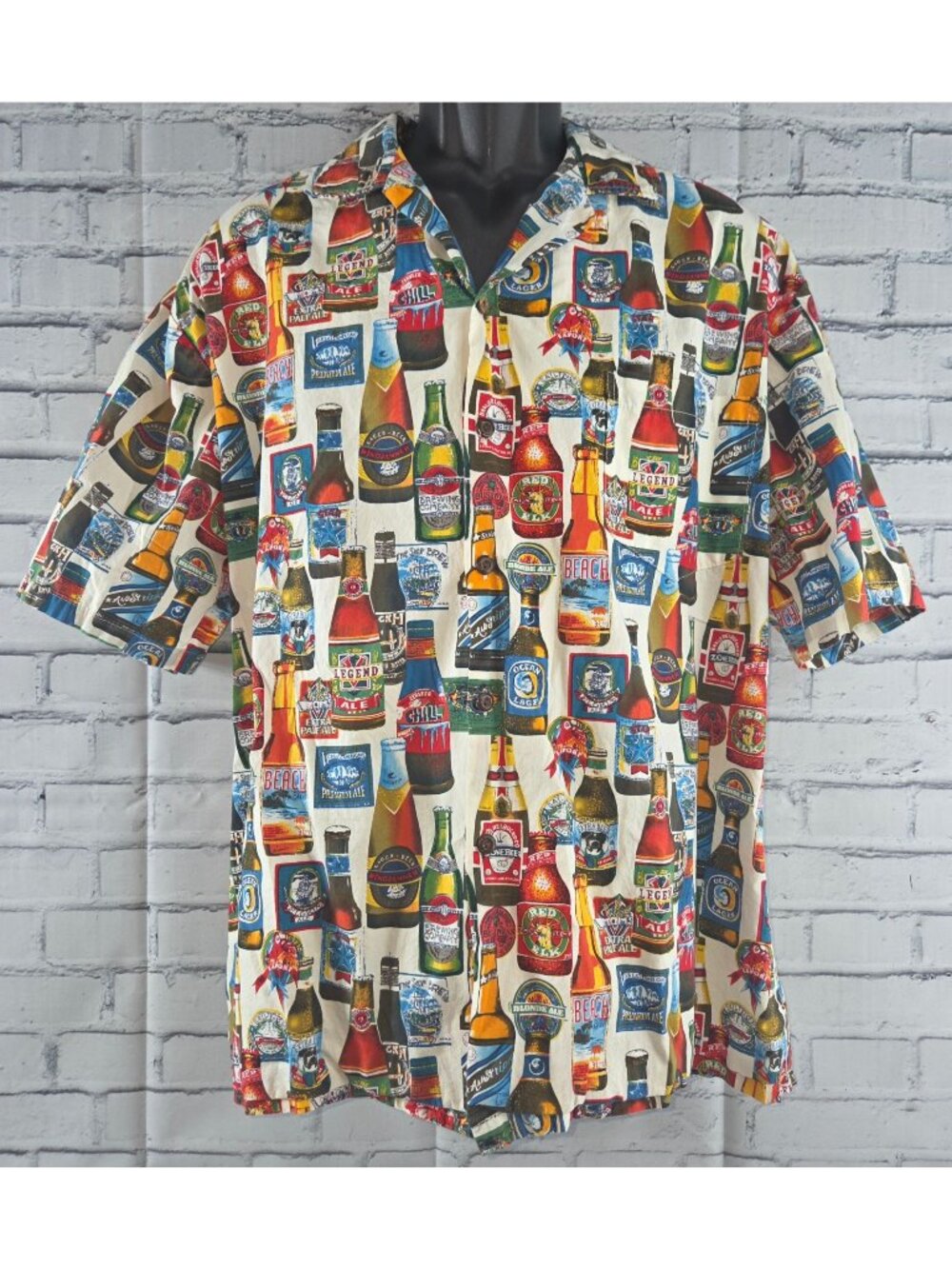 Pacific Legend Mens Beer Print Hawaiian Shirt Large Made In Hawaii